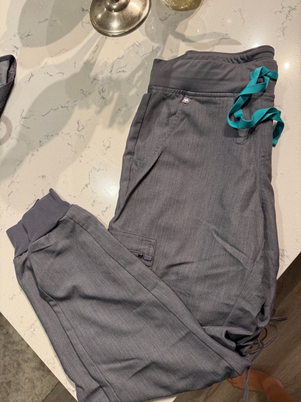 Figs Gray Scrub Jogger Pants and top set with Teal Accent